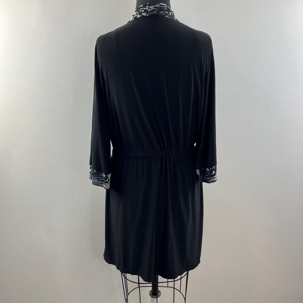 Josie Natori Black Robe Leopard Print Open Front … - image 6